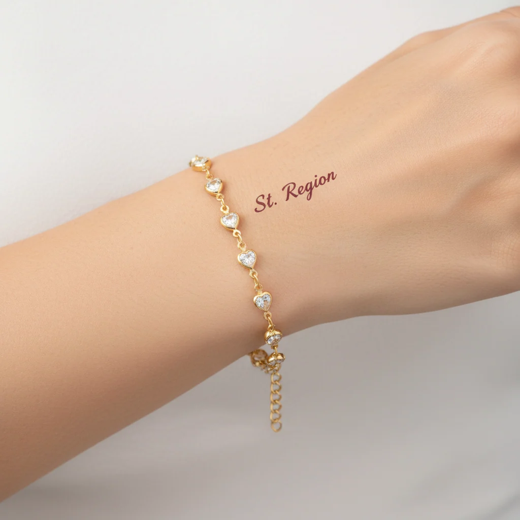 Outstanding Clear Crystal Goldtone Heart Station Bracelet Excellent