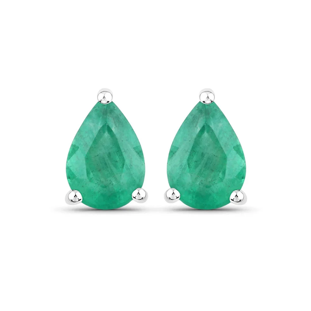 Premium Material 1.30 Ct Pear Green Zambian Emerald Prong 10k Gold Teardrop Stud Earrings Selected
