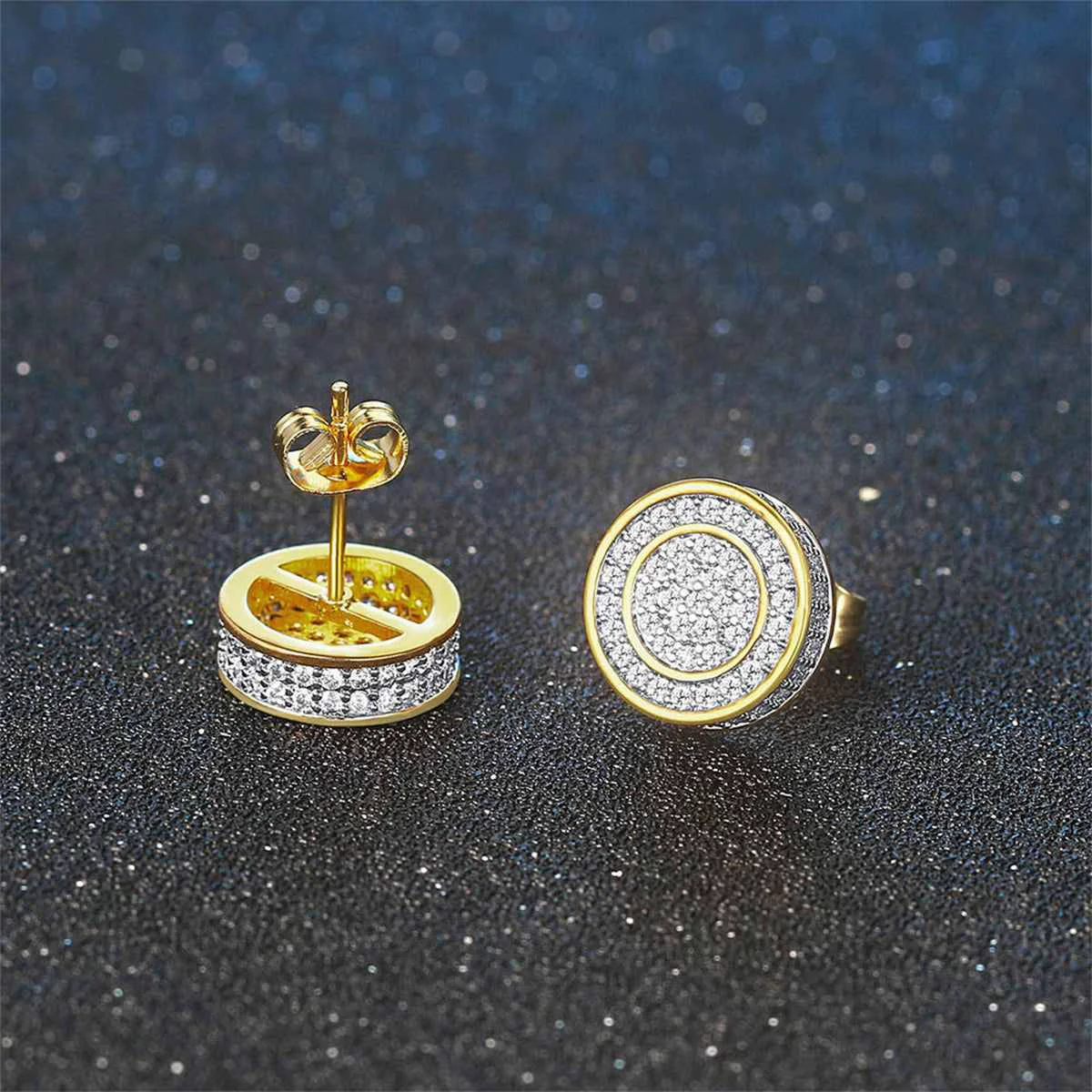 World-Class Clear Cubic Zirconia Two-Tone Round Stud Earrings Top-Quality