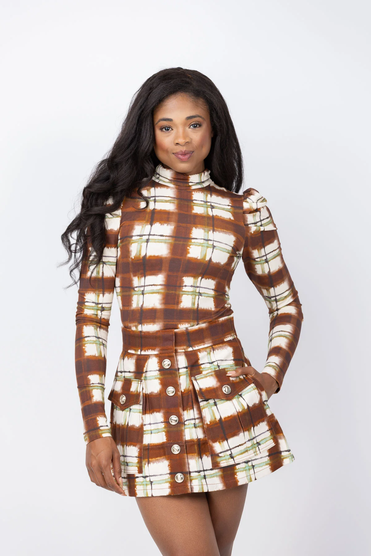 Fine Crafted Cara Cara Chira Top in Painted Plaid Brown Elite