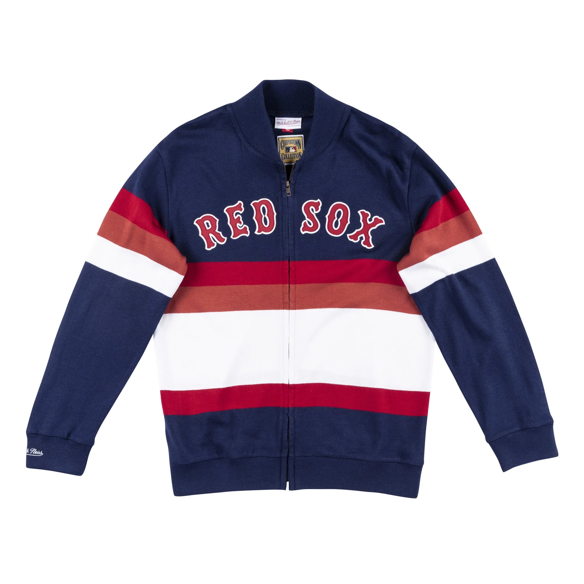 Practical Mitchell Ness Men's MLB Front Stripe Full Zip Sweater Boston Red Sox Trusted