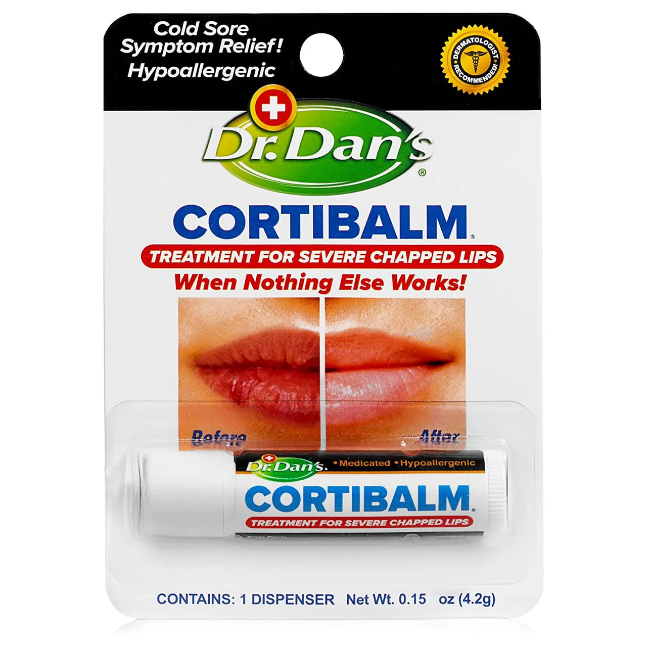 Carefully Designed Dr. Dans CortiBalm Lip Balm for Chapped Lips 0.15 Oz Lightweight