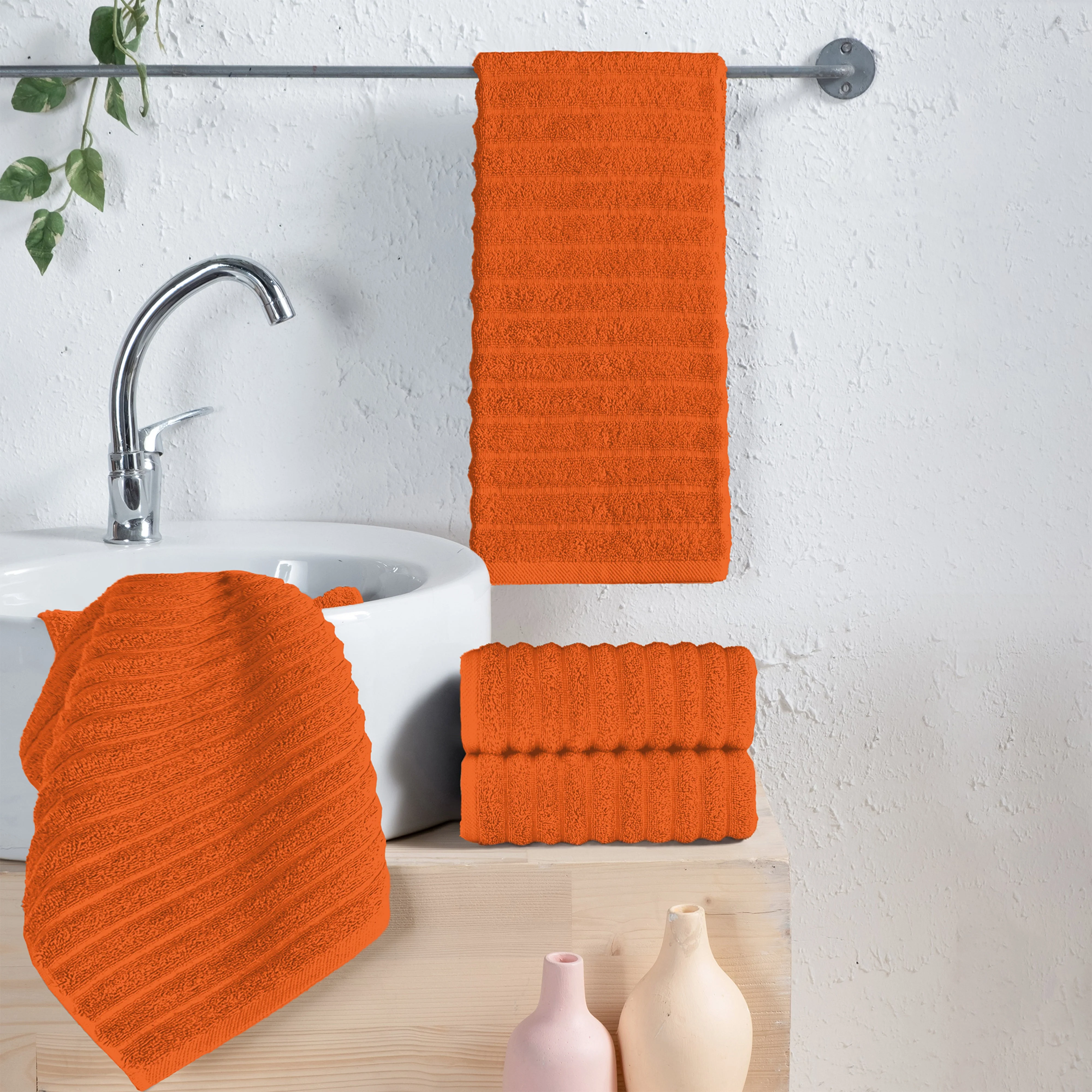 Lightweight Elegant Comfort 4-Pack Premium Turkish Cotton Corduroy Stripe Hand Towel Set 16 x 28 inch Secure
