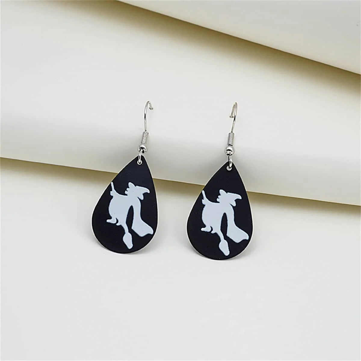 Flexible Black Polystyrene Silvertone Witch Drop Earrings Sustainable