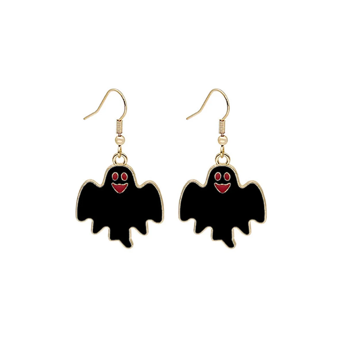 Functional Black Enamel Goldtone Happy Ghost Drop Earrings Smart