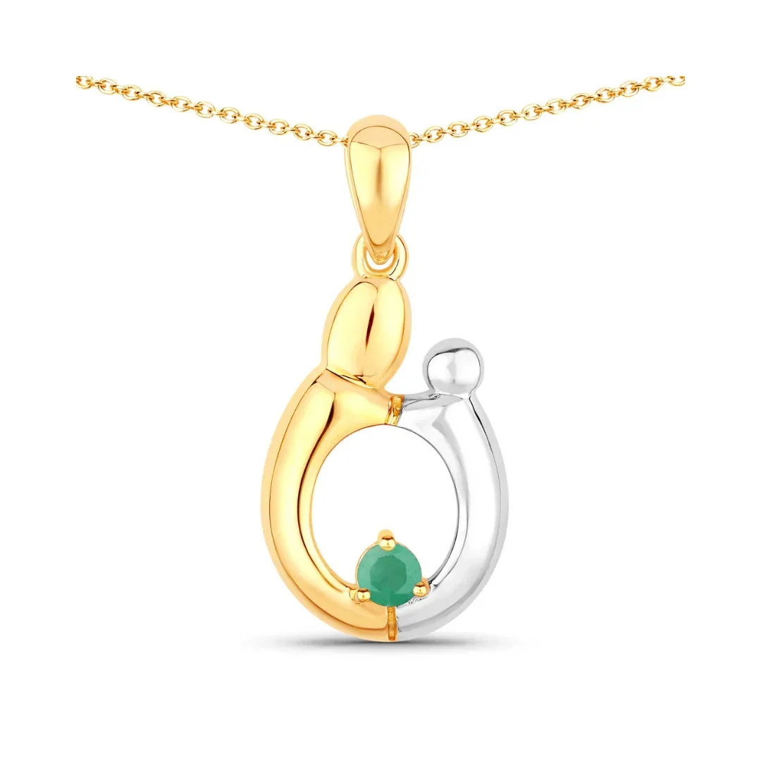 Official 0.17 CTTW Heart Green Emerald Prong Silver Mom Pendant Necklace Genuine