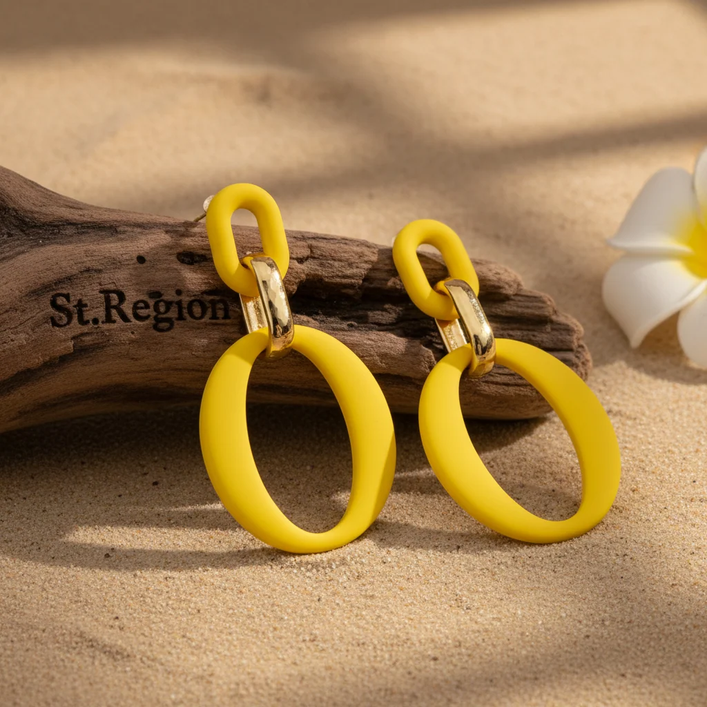 Authentic Yellow Enamel Goldtone Openwork Oval Drop Earrings Next-Generation