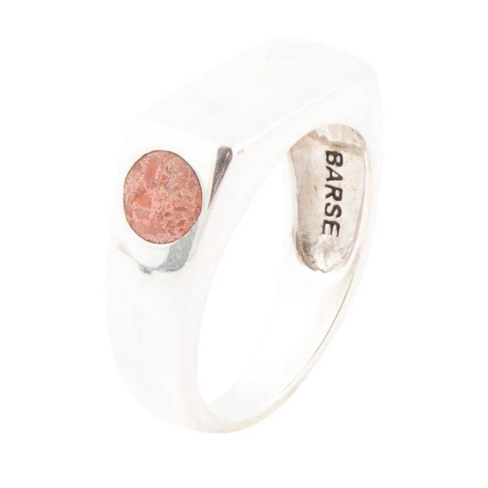 Specialty Signet Orange Sponge Coral and Sterling Silver In The Hole Ring Elite