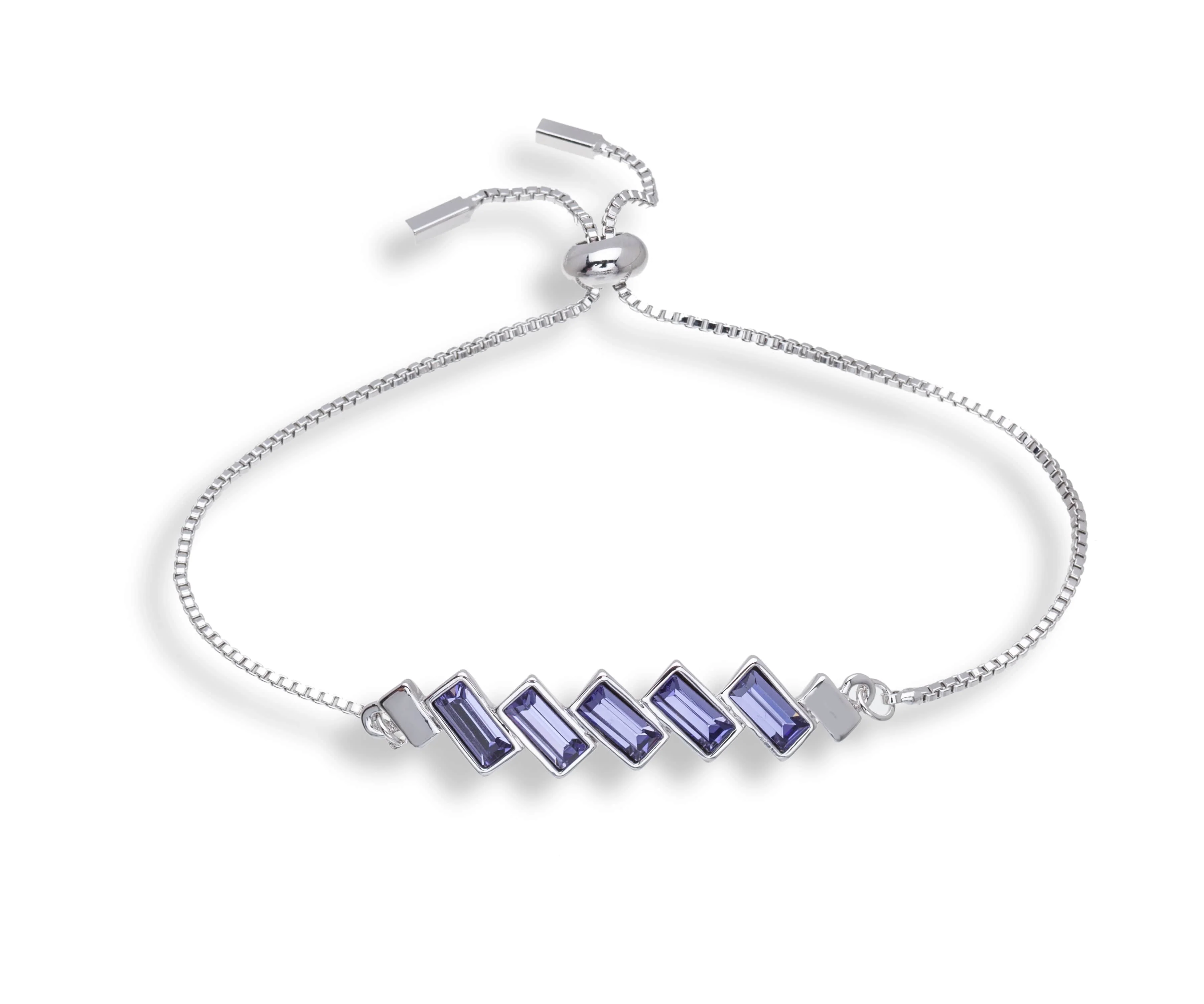 Unique Silver Tanzanite Swaroki Crystal Bracelet – Baguette Crystal Adjustable Bracelet By callura Powerful