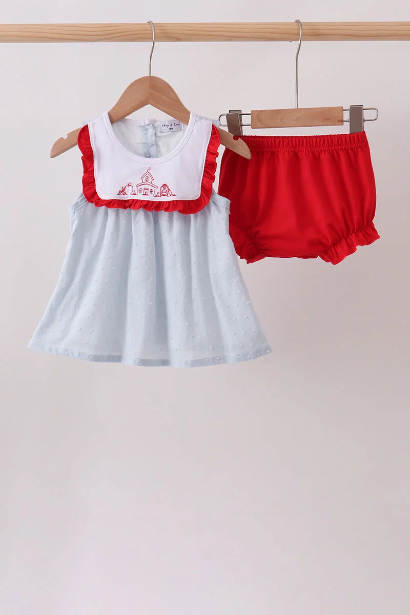 High-Performance Blue Embroidered Swiss Dot Bloomer Set Advanced