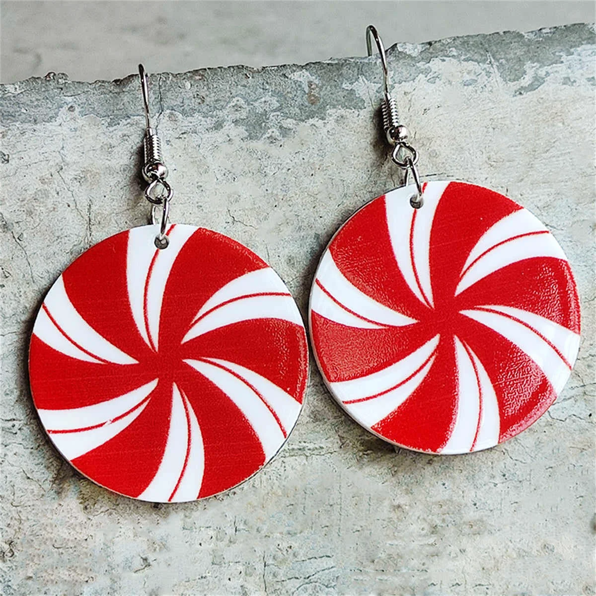 Comfortable Red White Round Candy Drop Earrings Trendy