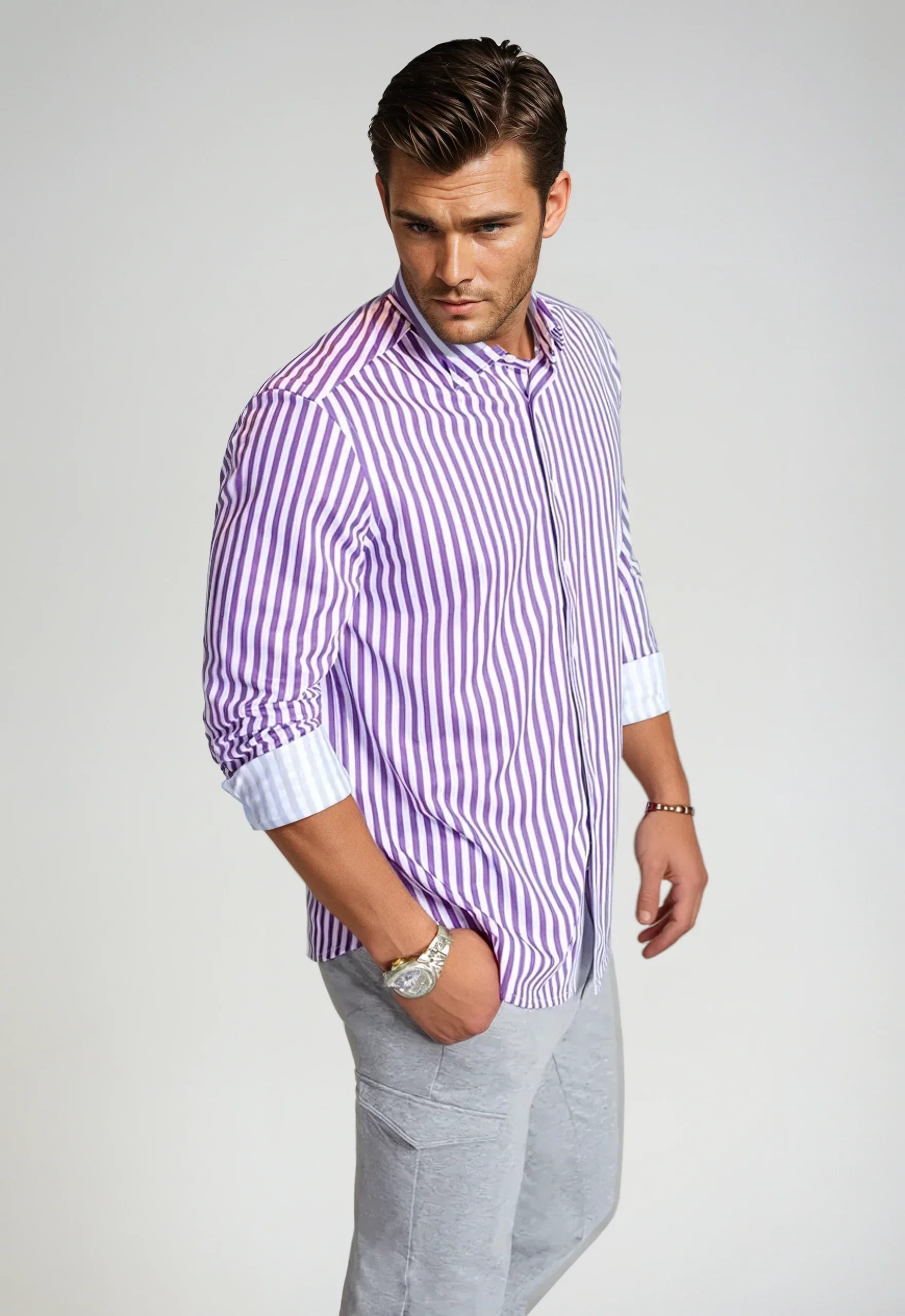 Consistent The Go Big Stripe Long Sleeve Tech Shirt - Grape Certified