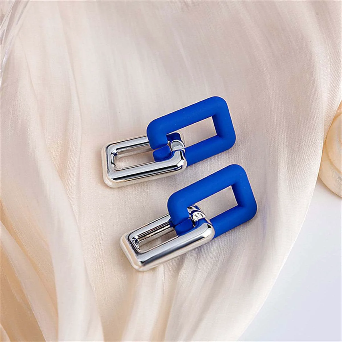 Responsible Blue Acrylic Silvertone Chain Link Drop Earrings Sustainable