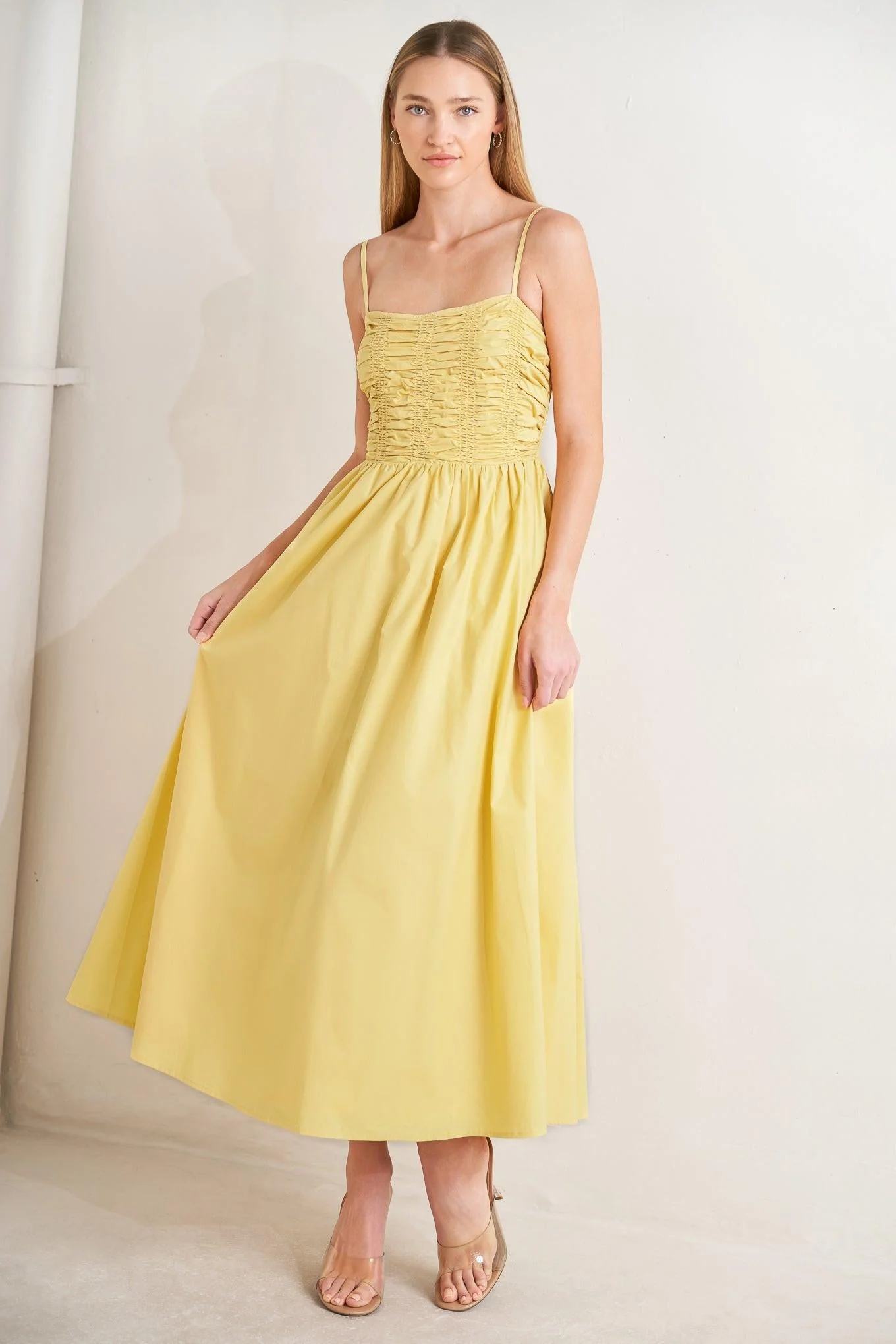 Dependable Lemon Kiss Woven Midi Dress Detailed
