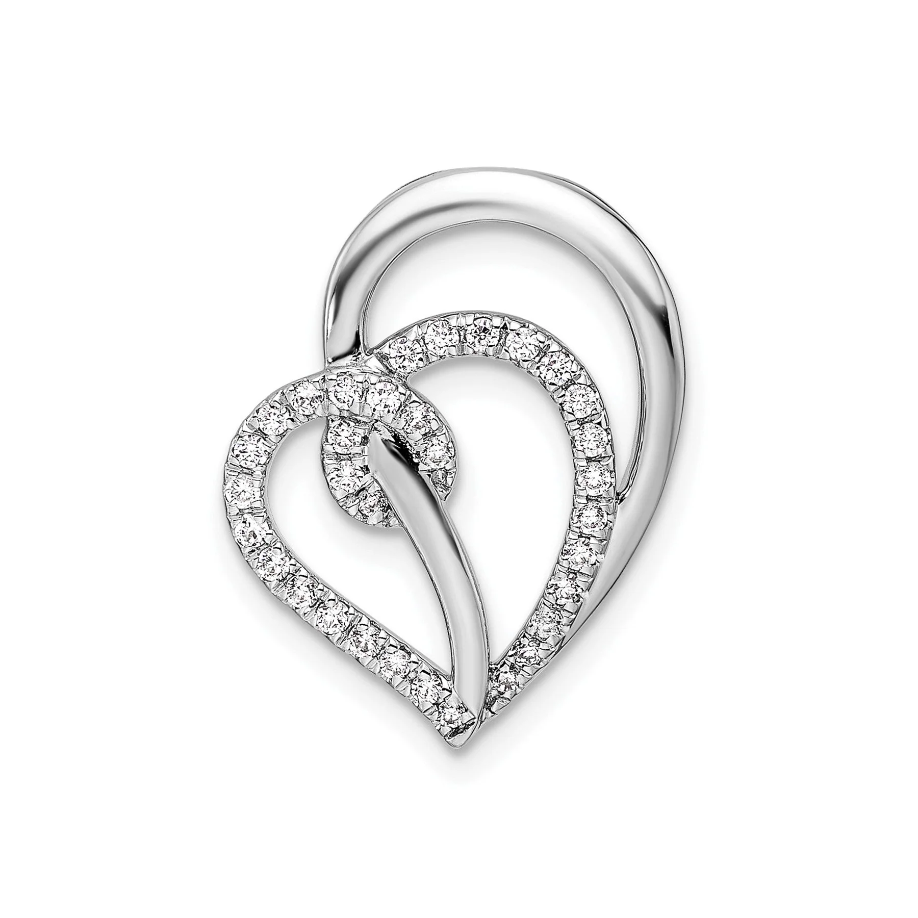 Secure Lab Diamond Swirl Heart Chain Slide Pendant 14k White Gold Optimized