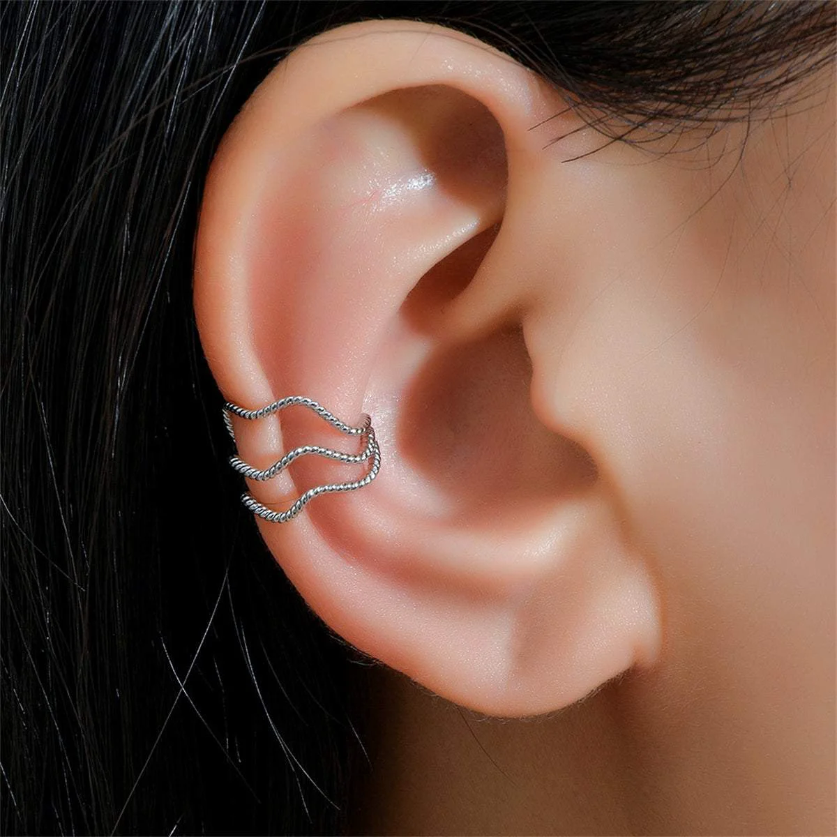 Trendy Silvertone Twine Layered Ear Cuffs Soft