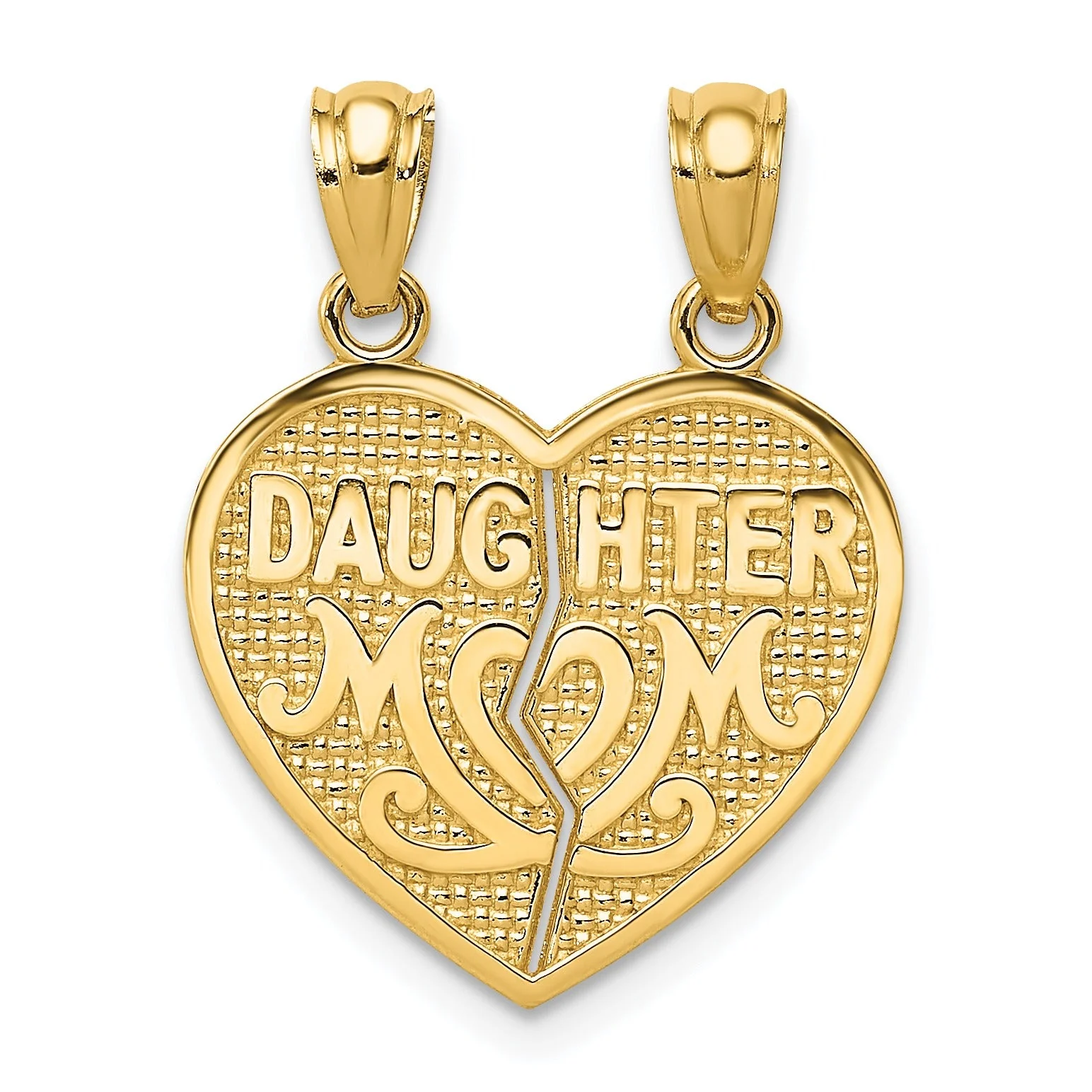 Secure 14k Solid Gold DAUGHTER-MOM Break-Apart Heart Pendant Expertly Made