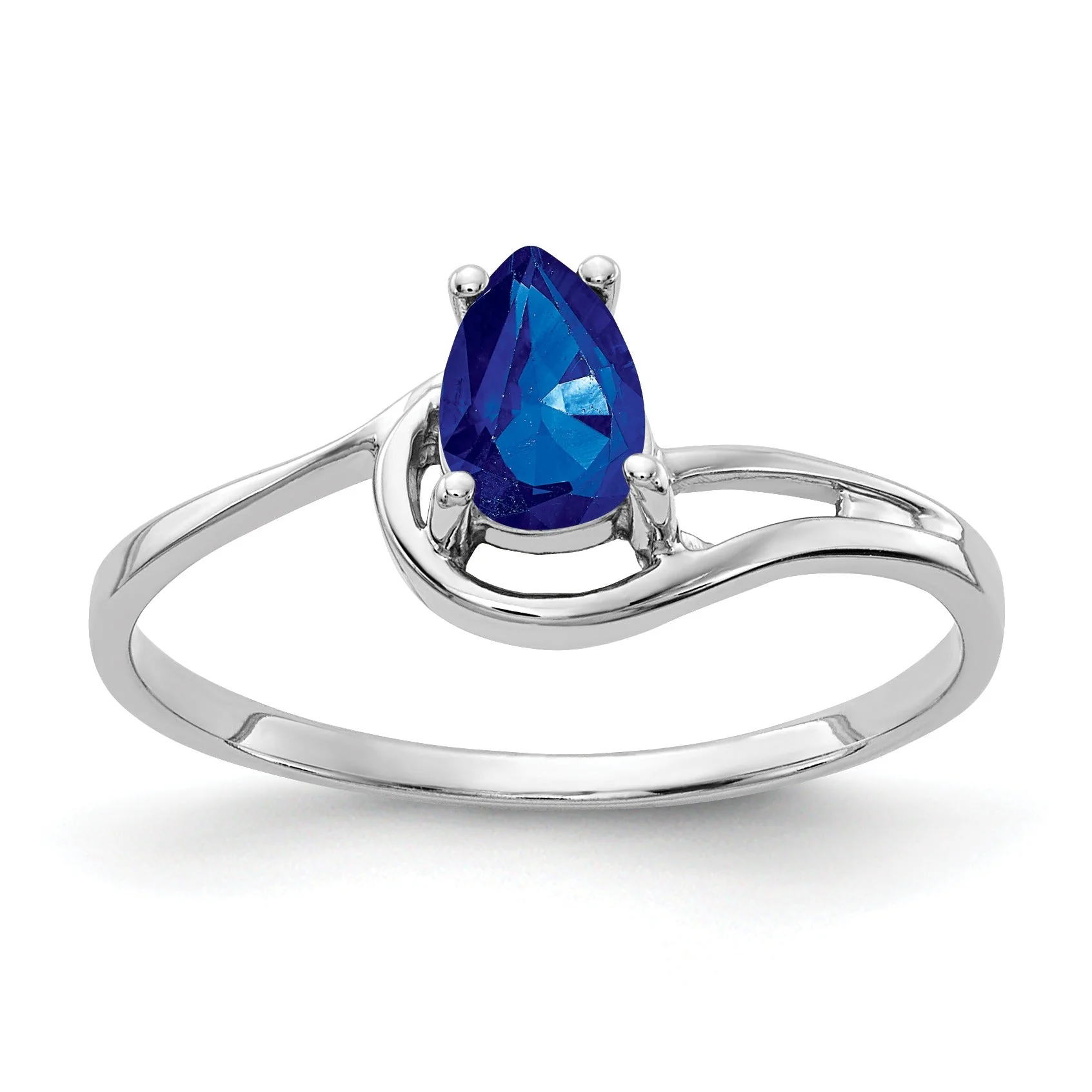 Clean 0.55 Ct Pear Blue Sapphire Prong 14K White Gold Bypass Ring Durable