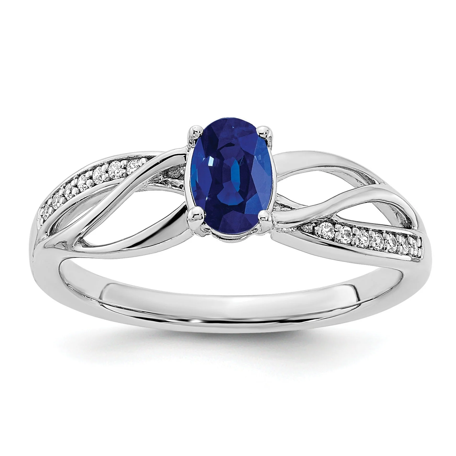 Sustainable 1 Ct Oval Blue Sapphire Diamond Prong 14K White Gold Solitaire Bypass Ring Refined