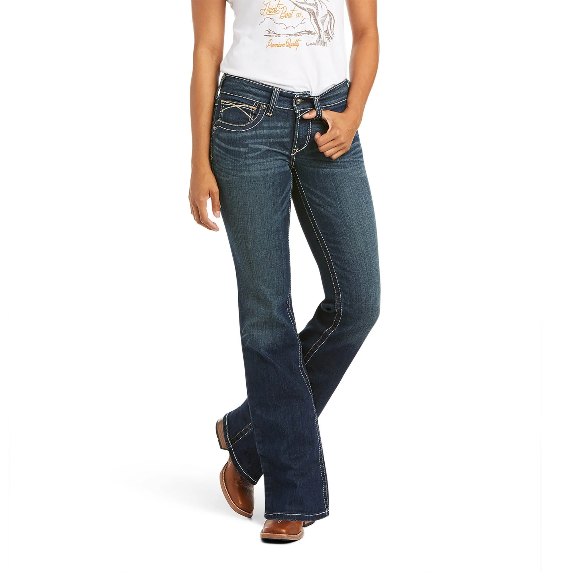Dependable Ariat Women's Mid Rise Stretch Whipstitch Boot Cut Jeans Excellent