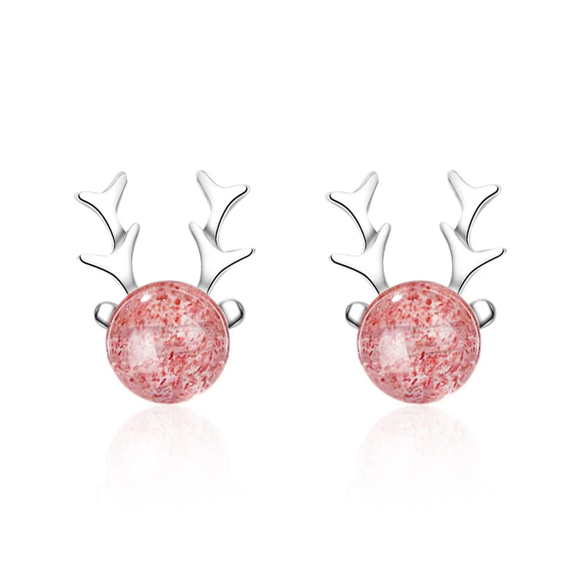 Reusable Crystal Deer Antlers Stud Earring Green