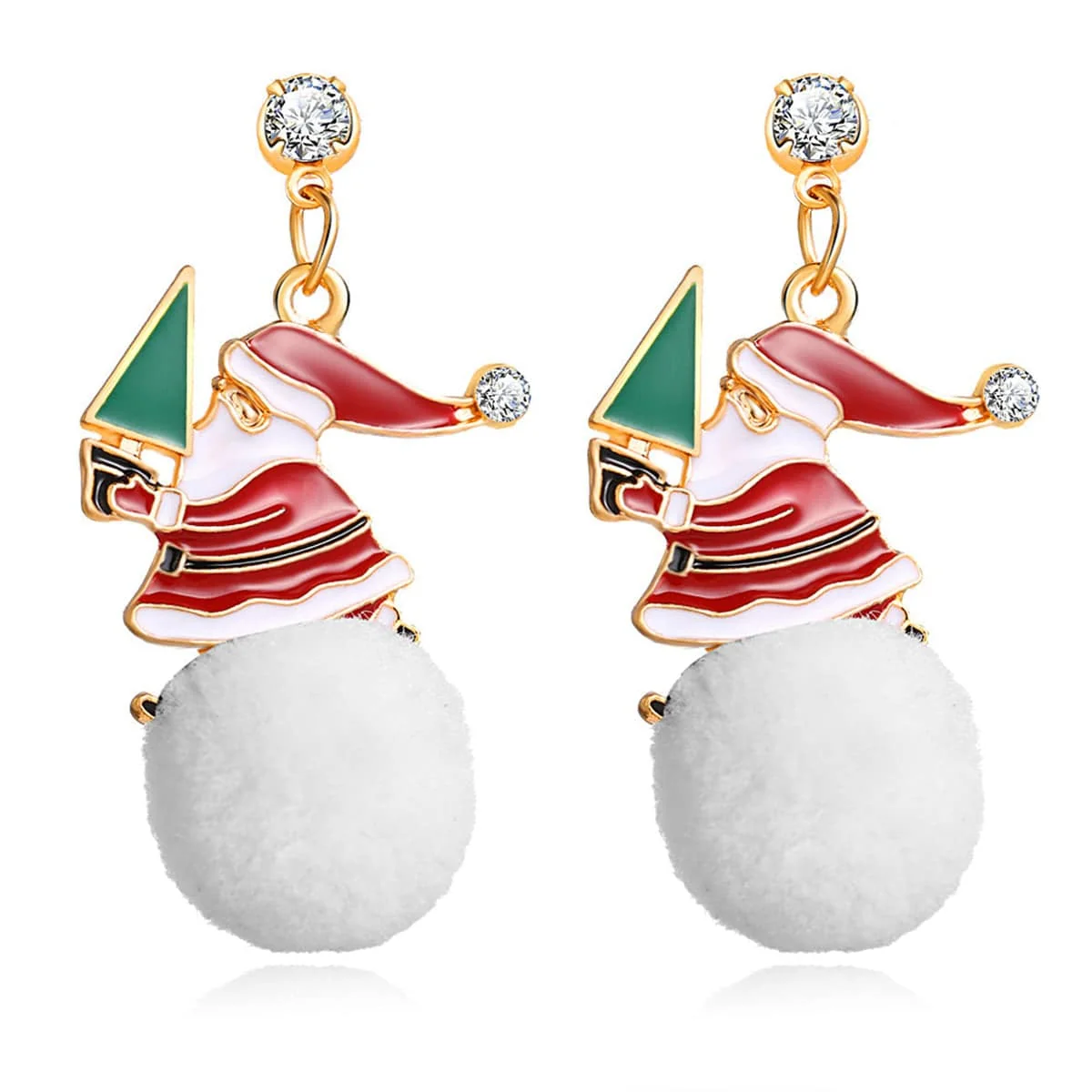 Comfortable Cubic Zirconia Enamel Goldtone Santa Drop Earring User-Friendly