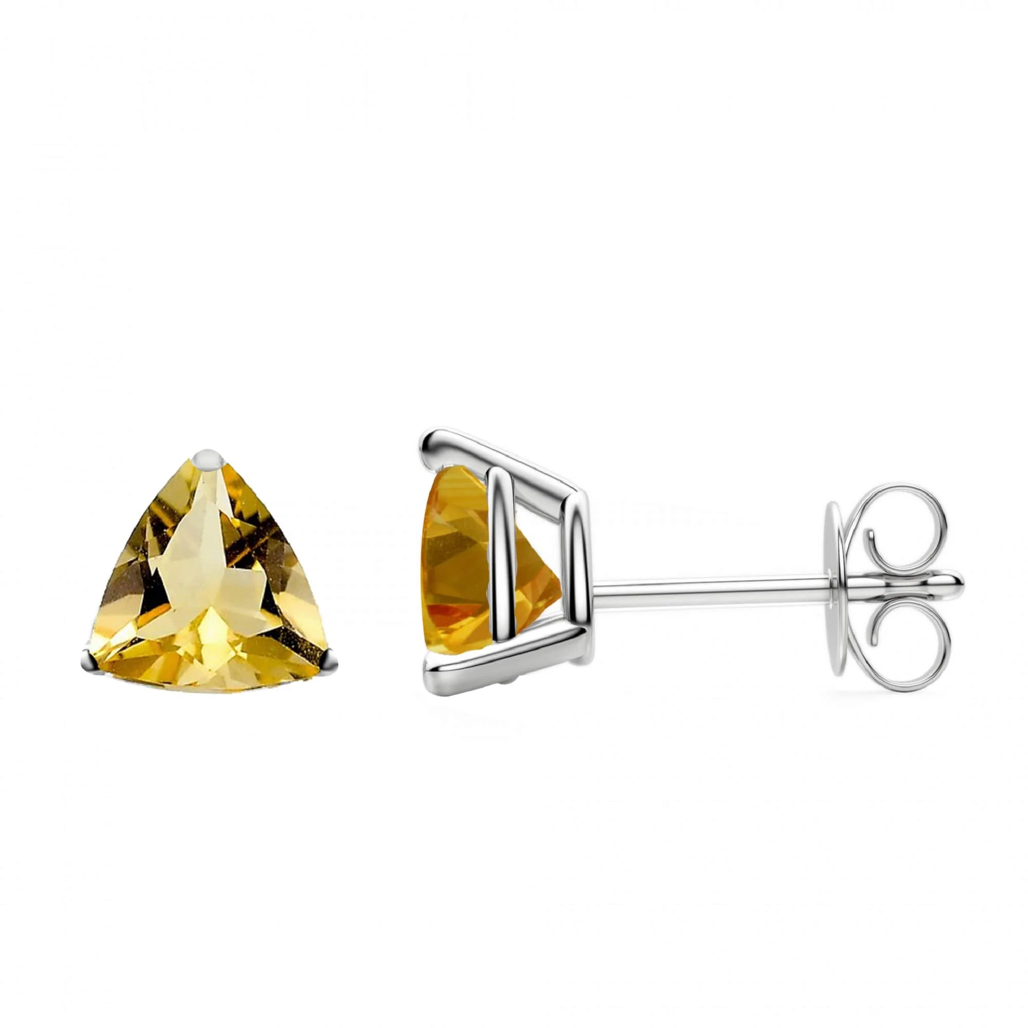 Clean V3 Jewelry Sterling Silver with Trillion Natural Citrine Stud Earring Genuine