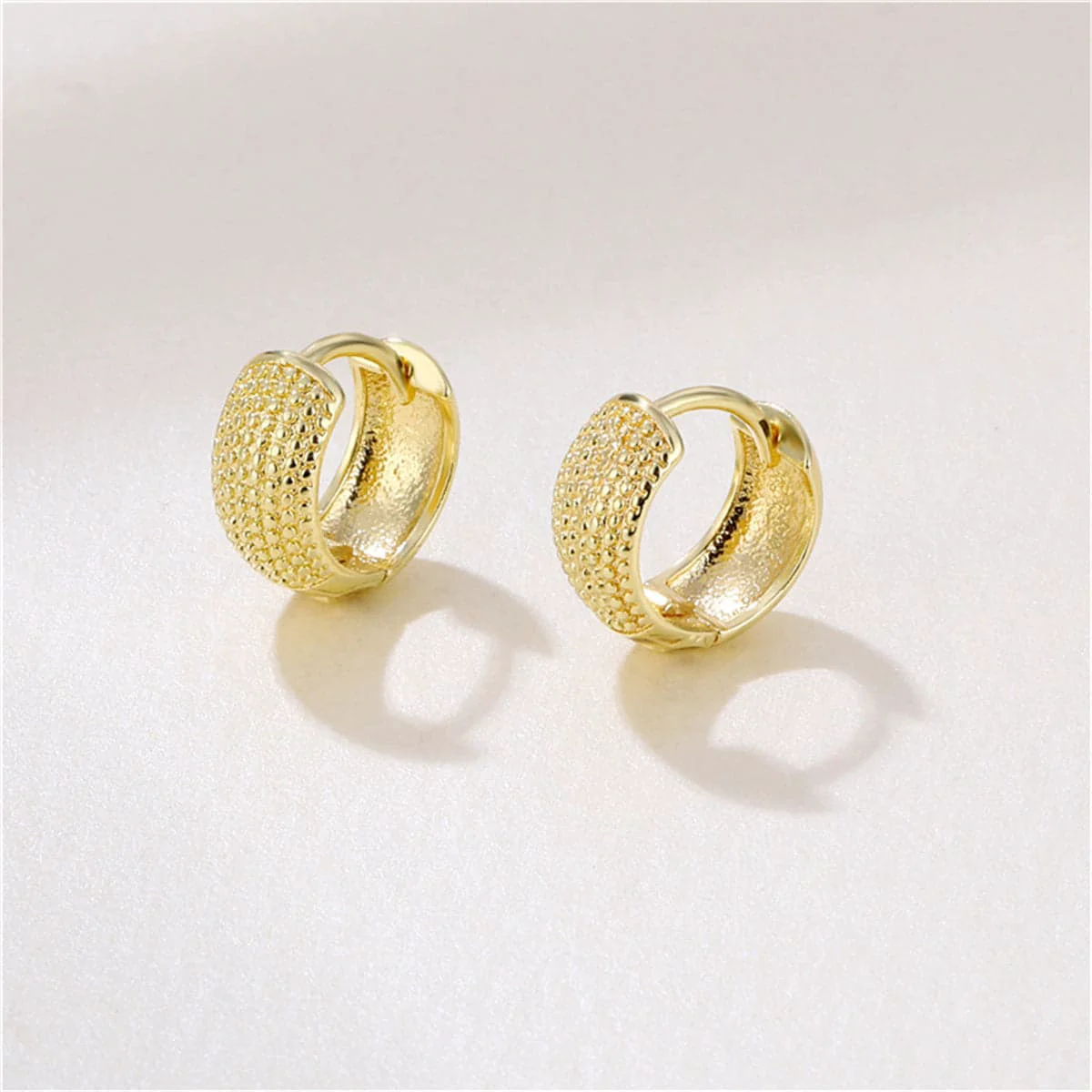 Green Goldtone Texture Huggie Earrings Long-Lasting