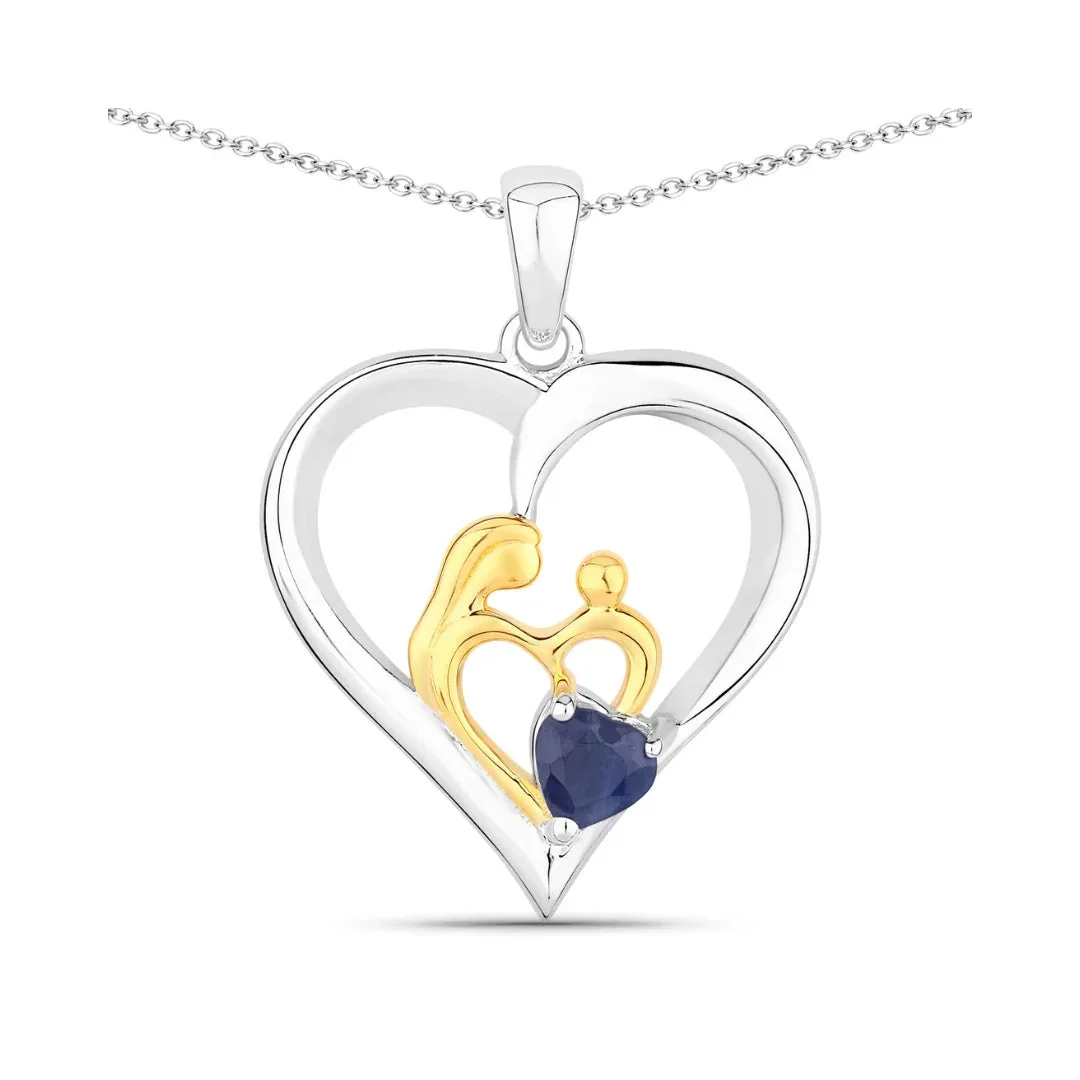 Reliable 0.50 CTTW Heart Blue Sapphire Prong Silver Mom Pendant Necklace Certified