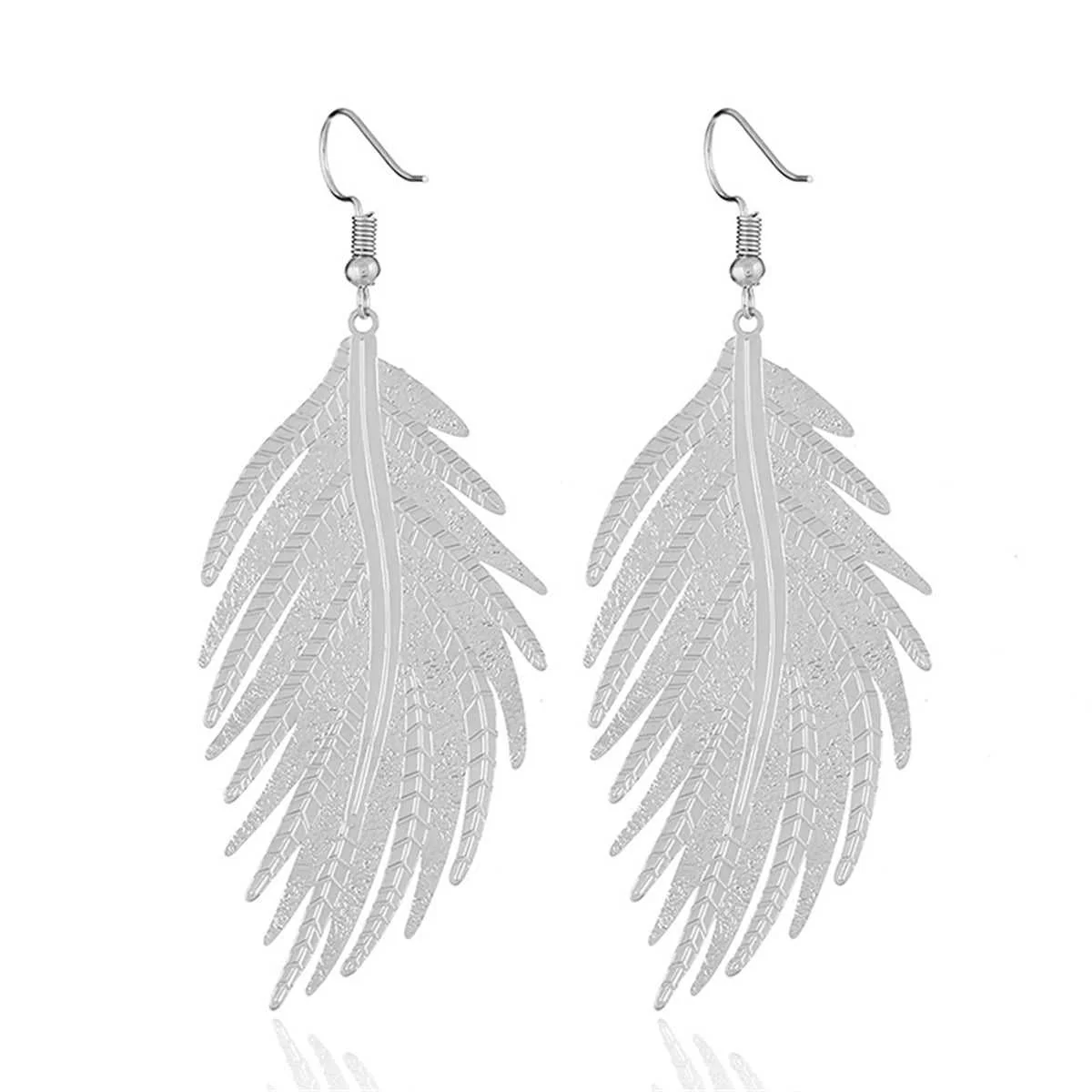 Efficient Silvertone Feather Drop Earrings Clean