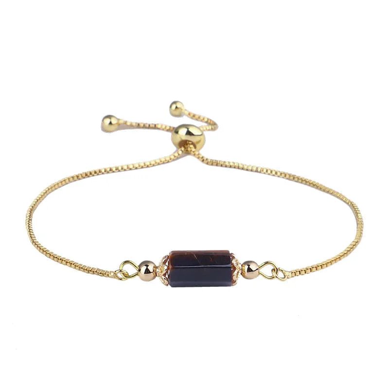 Sustainable Brown Quartz Goldtone Prism Charm Adjustable Bracelet Fashionable