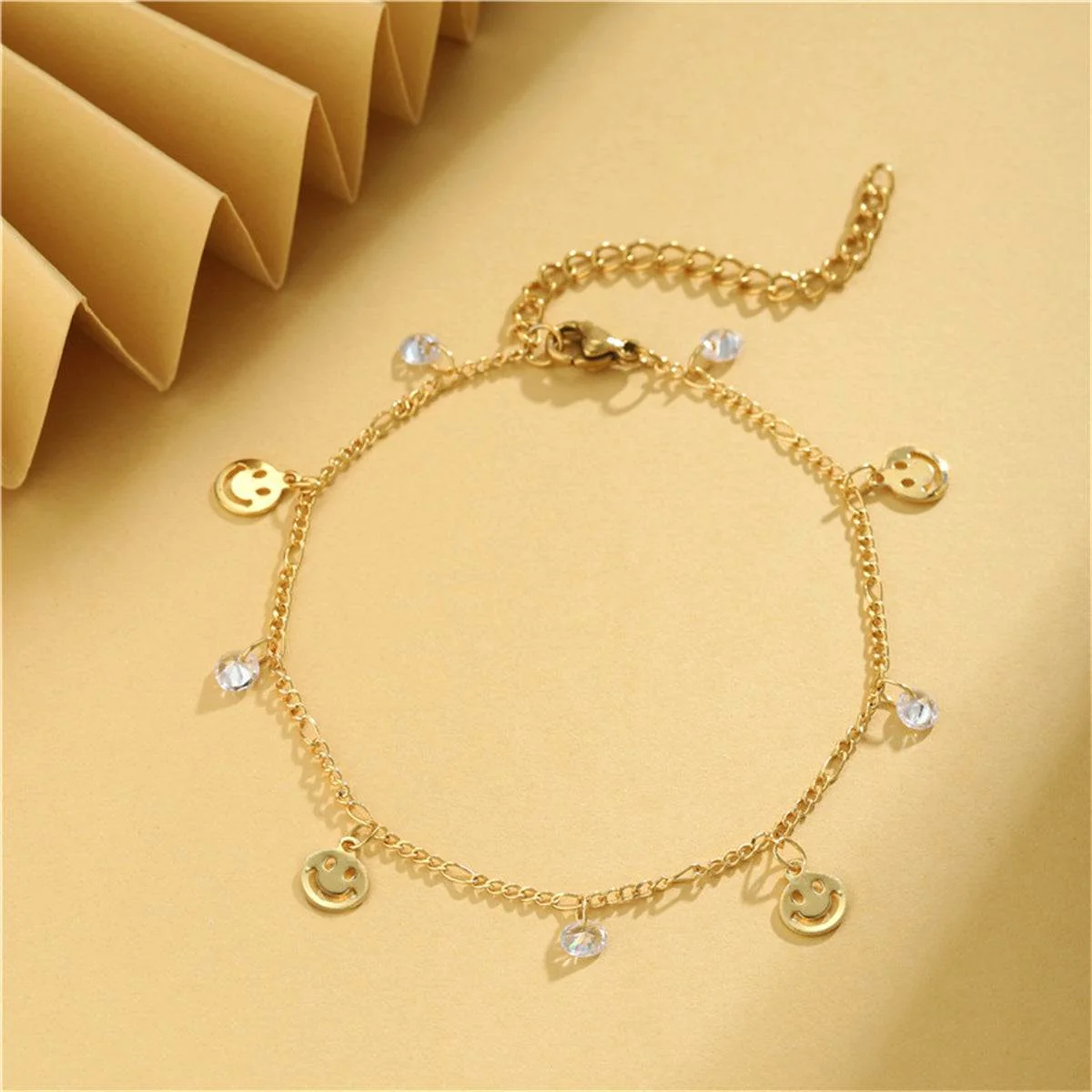 Fine Clear Cubic Zirconia Goldtone Smiley Station Bracelet Organic