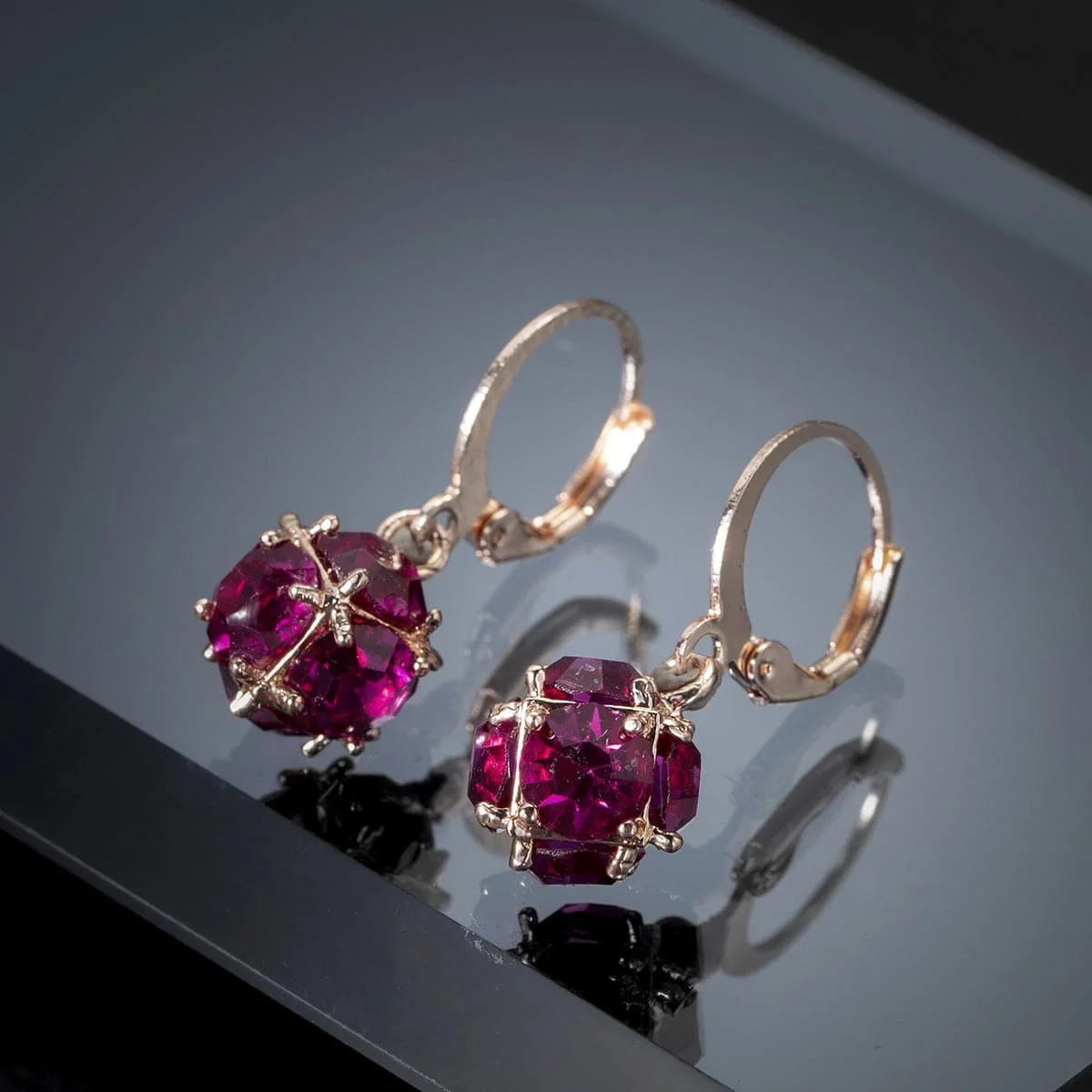 Prestigious Rose Crystal Rose Goldtone Drop Earrings Certified