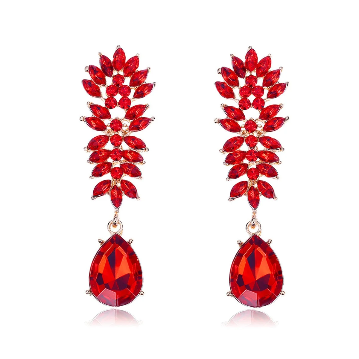 User-Friendly Red Crystal Cubic Zirconia Botanical Drop Earring Fine