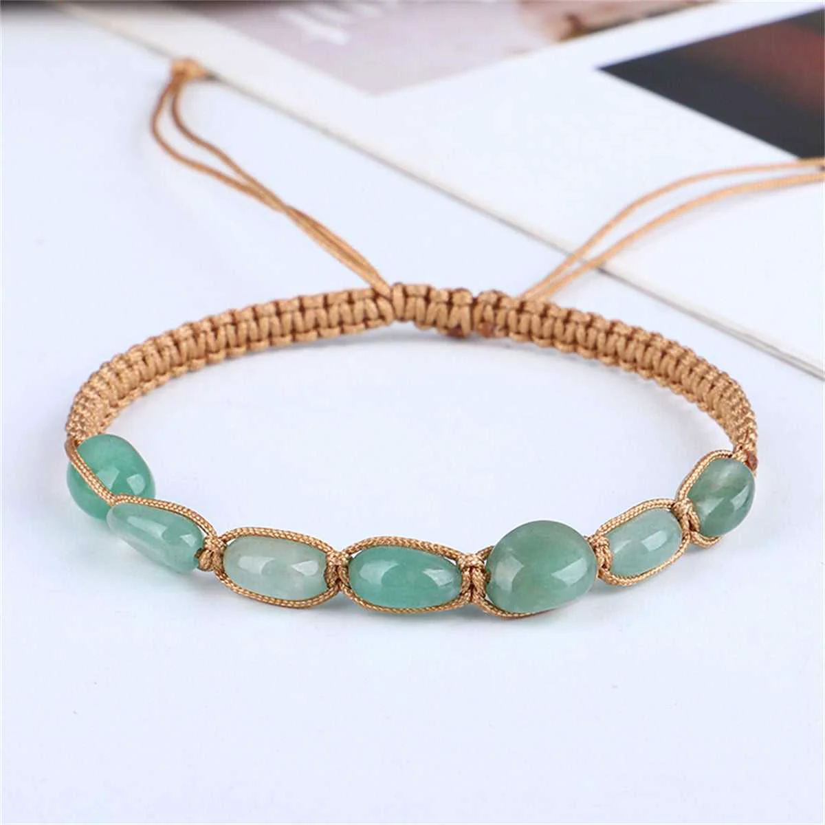 High-Grade Green Quartz Brown Adjustable Bracelet Verified