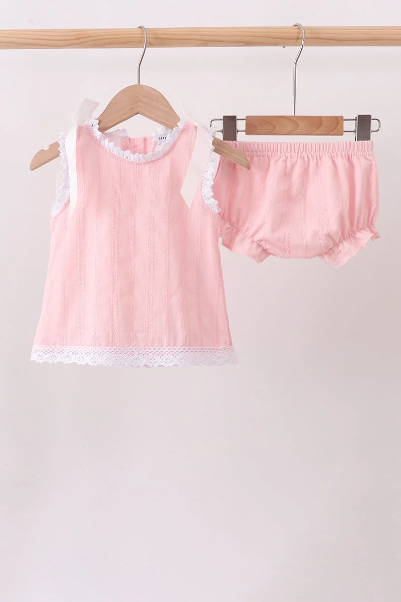 Long-Lasting Pink Lace Jacquard Bloomer Set Fast