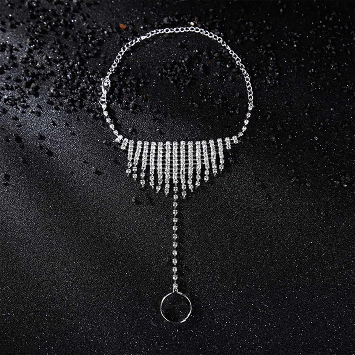 Unique Cubic Zirconia Tassel Anklet Toe Ring Set Original