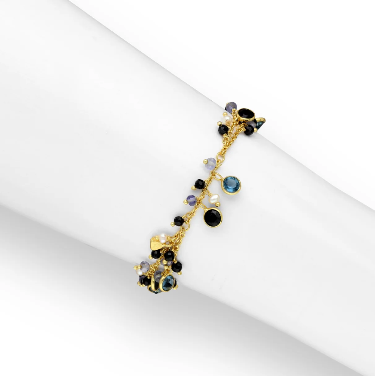 Healthy 18K Gold Plated Sterling Iolite Pearl Clustered Bracelet- Ag Sterling Smart
