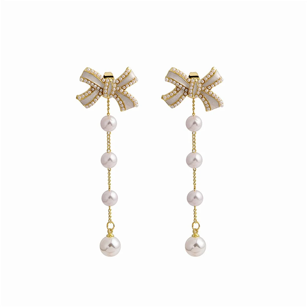 Selected Enamel Pearl Goldtone Openwork Abstract Butterfly Drop Earrings Minimalist
