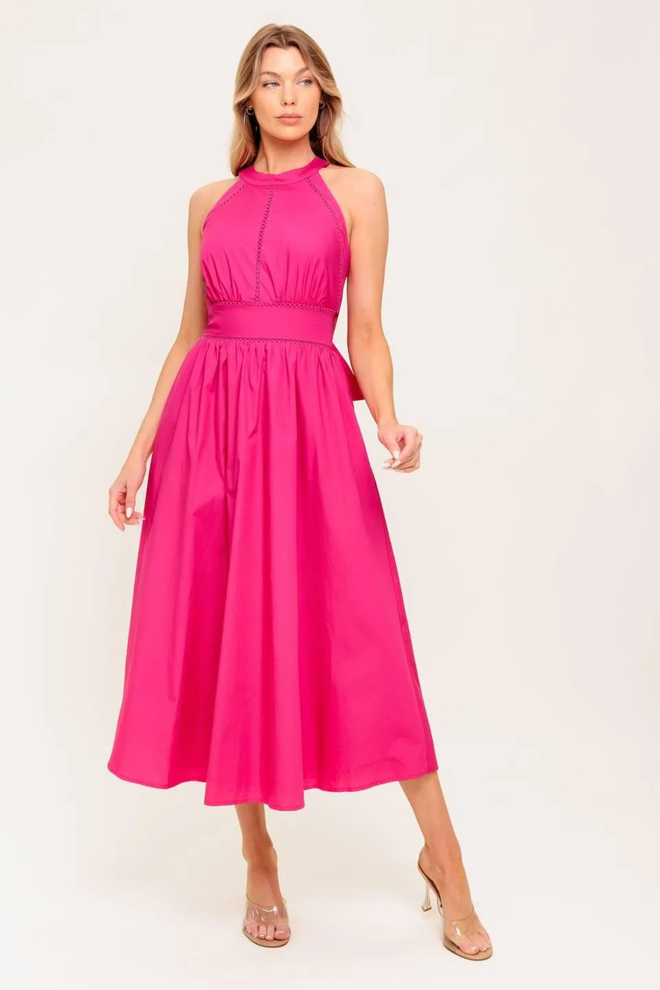 Effective Peony Touch Fuchsia Woven Midi Dress Superior