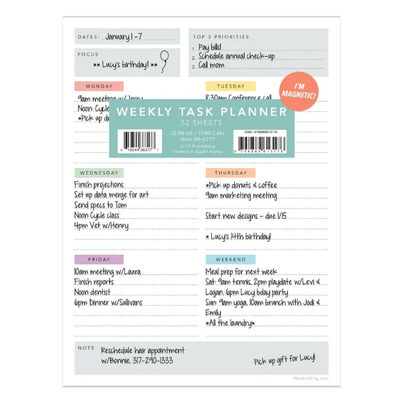 Natural Simply Weekly Color Coded Task Pad World-Class
