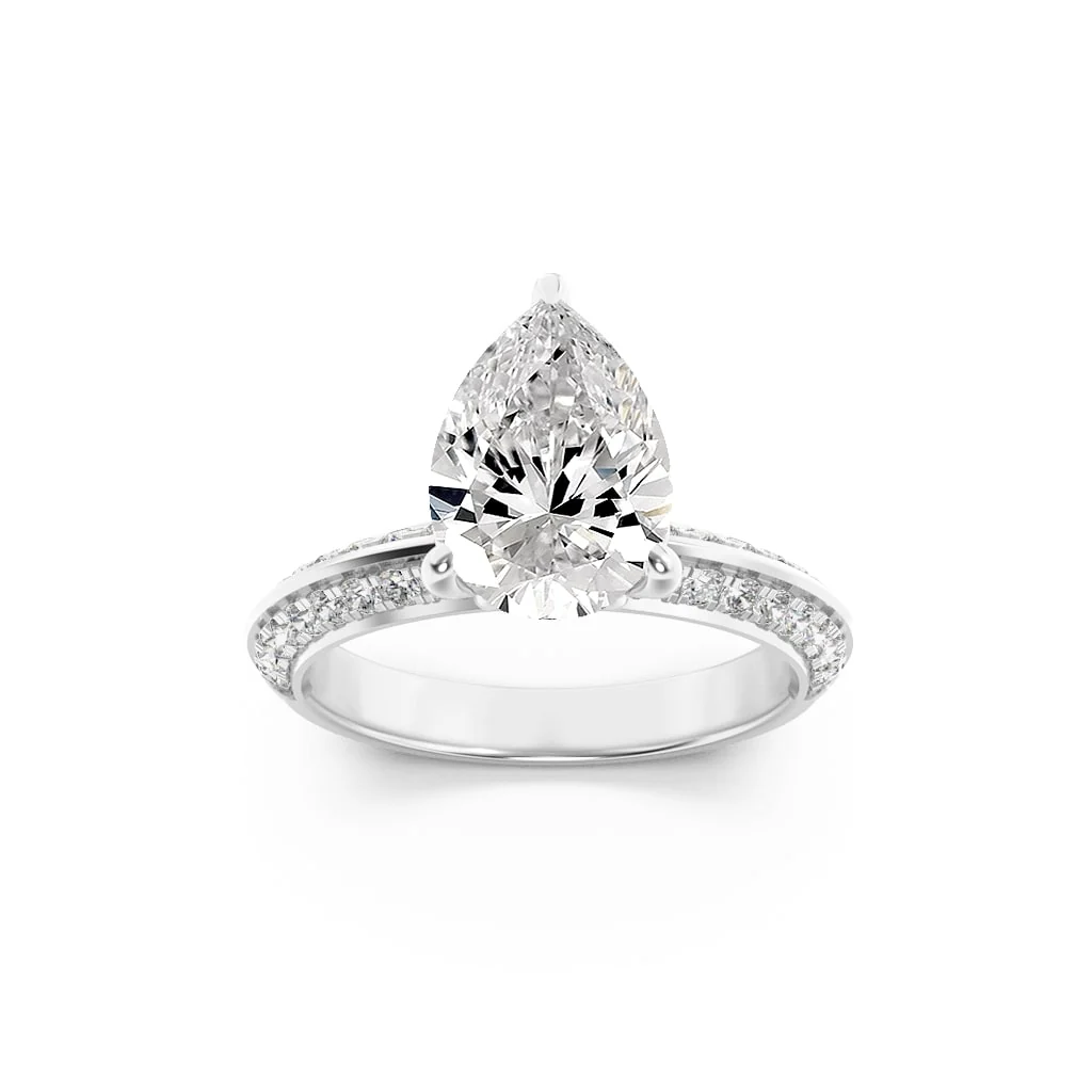 Fine Crafted 2Cttw Pear Shaped Lab Grown Diamond F Micro Pave Knife Edge Accent Ring in 14K Gold Casual