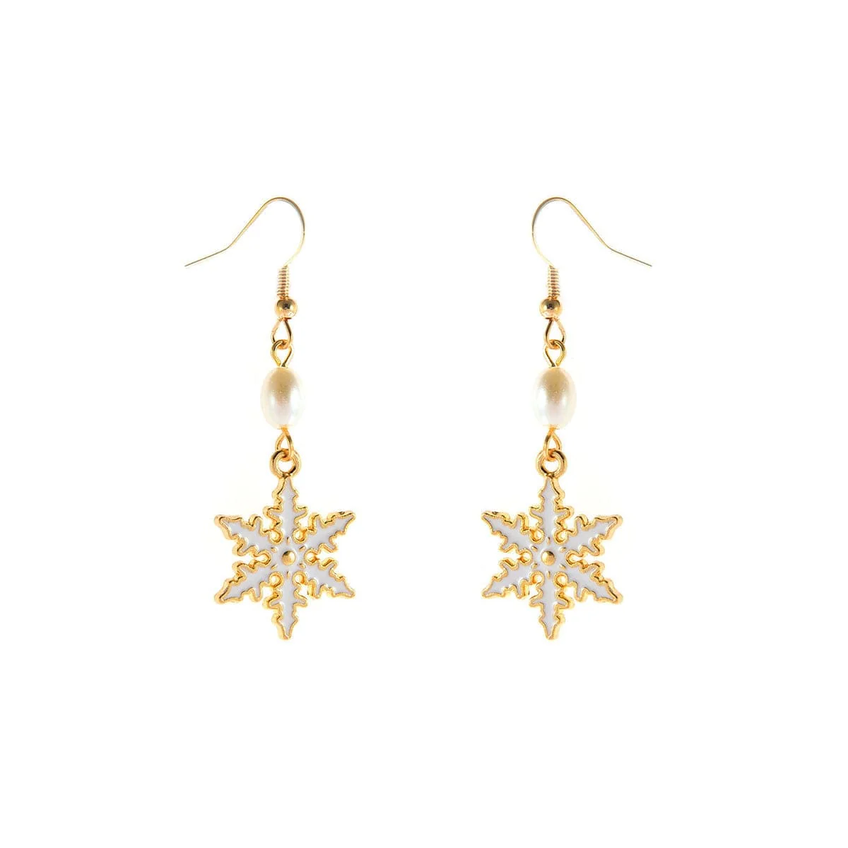 Healthy Pearl Enamel Goldtone Snowflake Drop Earrings Professional