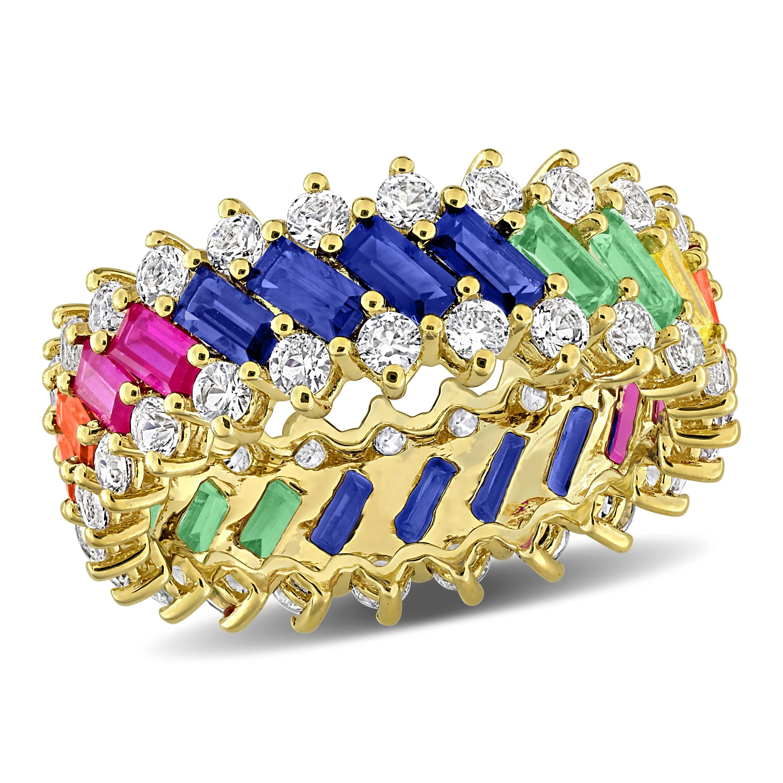 Carefully Designed Sofia B. 6 1 5ct TGW Multi-Color Created Sapphire Multi-Row Eternity Ring Yellow Silver Fashionable