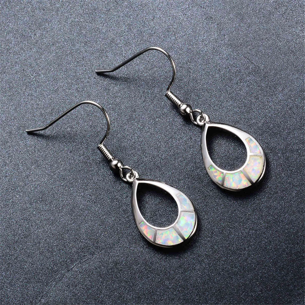 Smart White Opal Open Teardrop Earrings Detailed