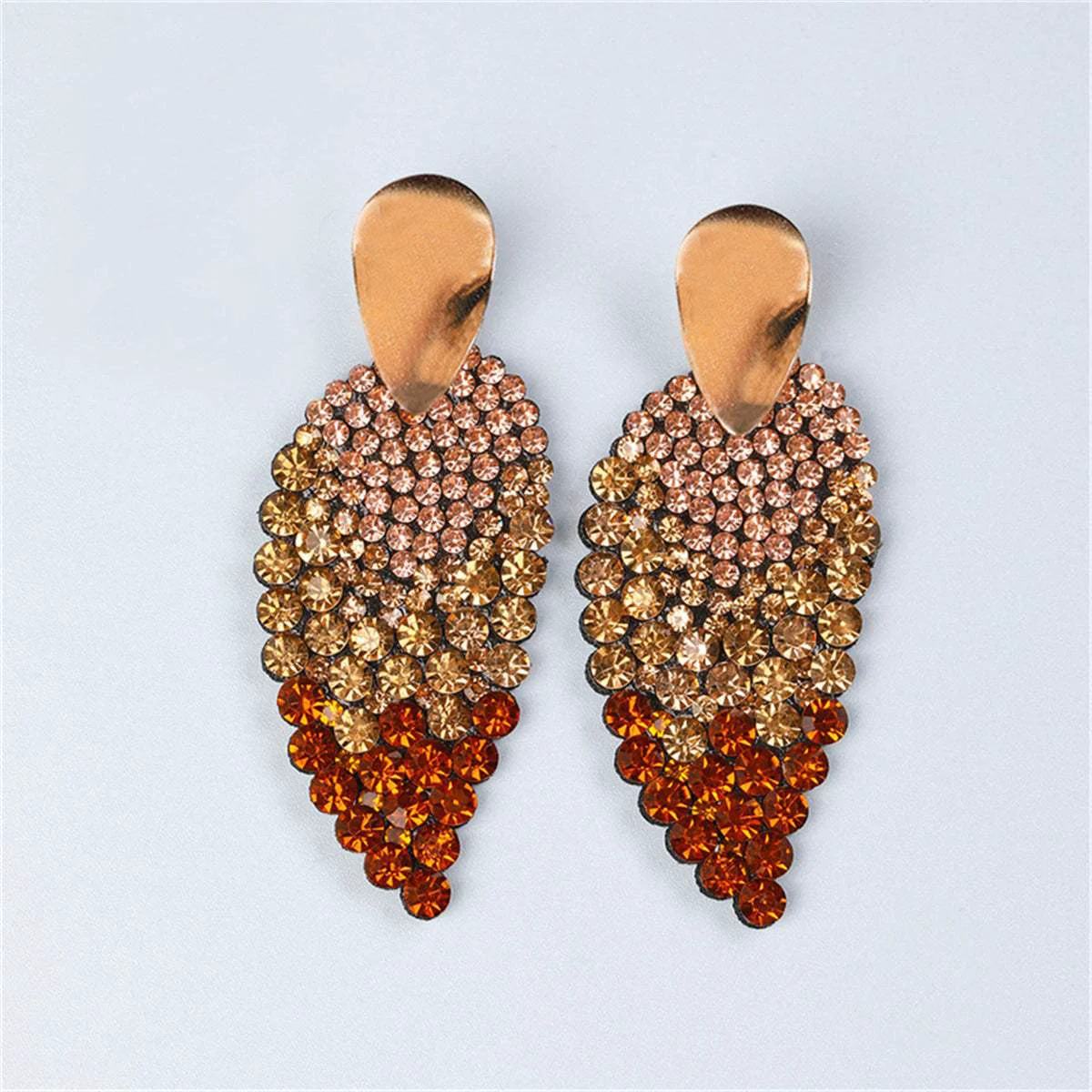 Official Champagne Cubic Zirconia Goldtone Leaves Drop Earrings Contemporary