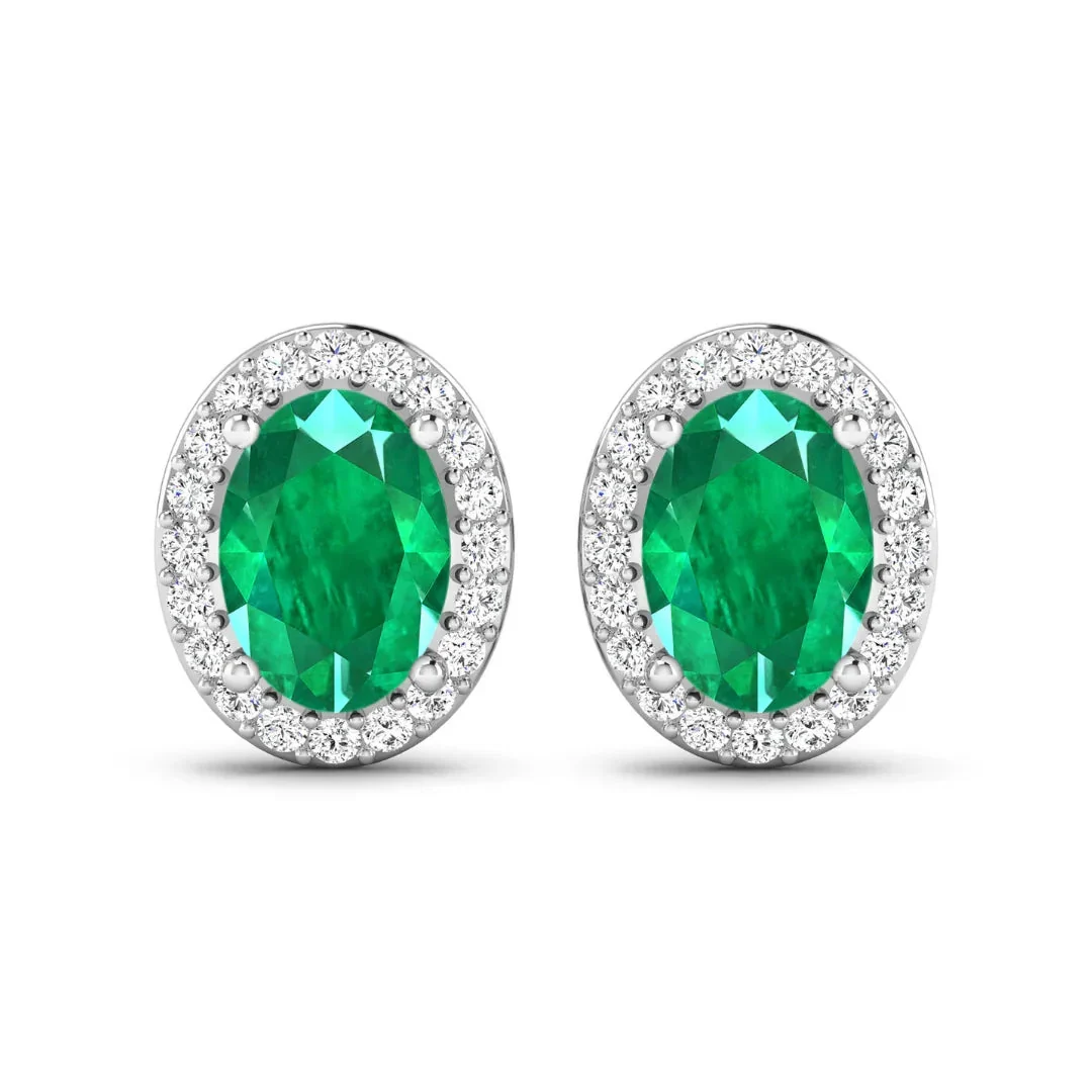 Elite Zambian Emerald and Diamond Stud Earrings Premium Material