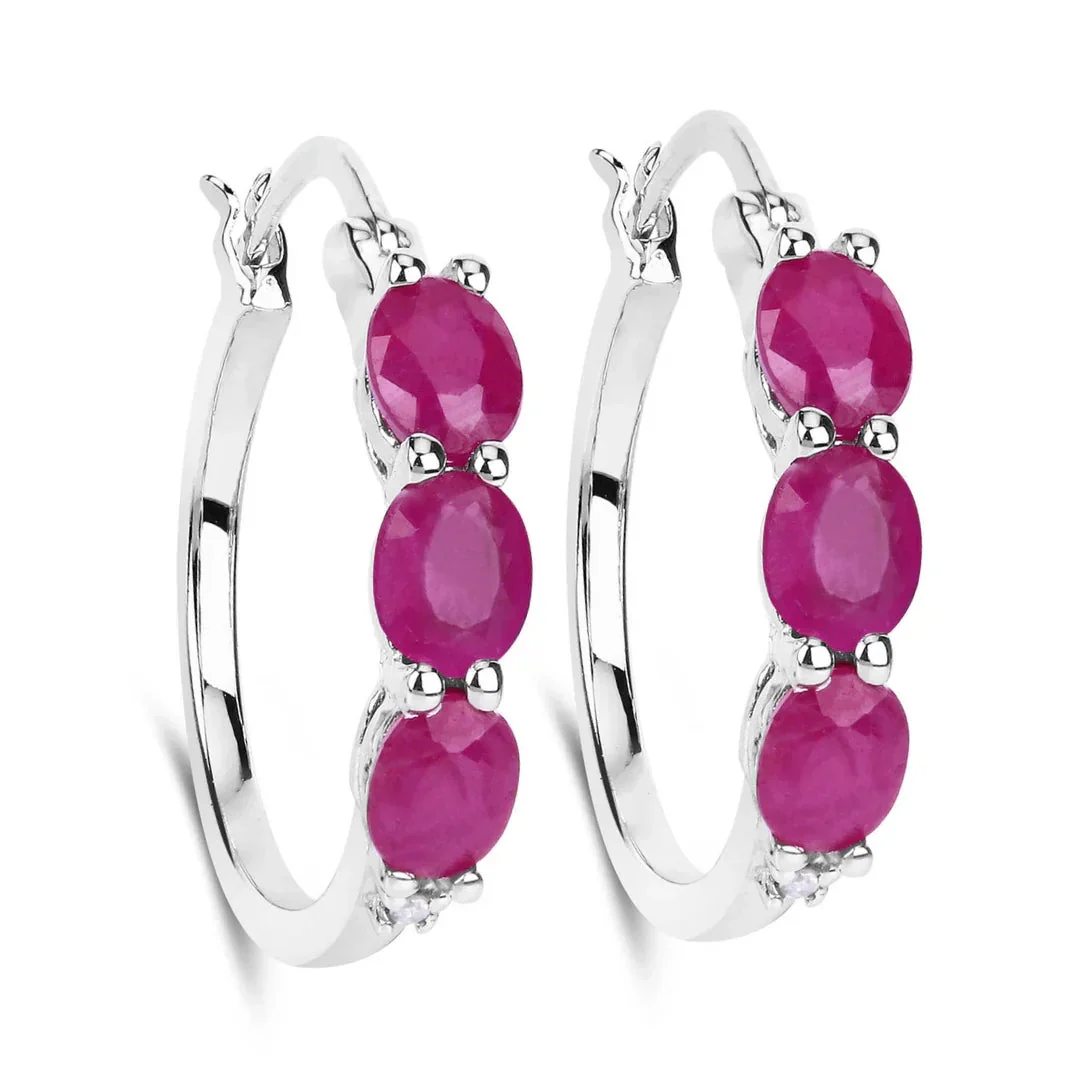 Quality Pink Ruby and Diamond Hoop Earrings Premium Material