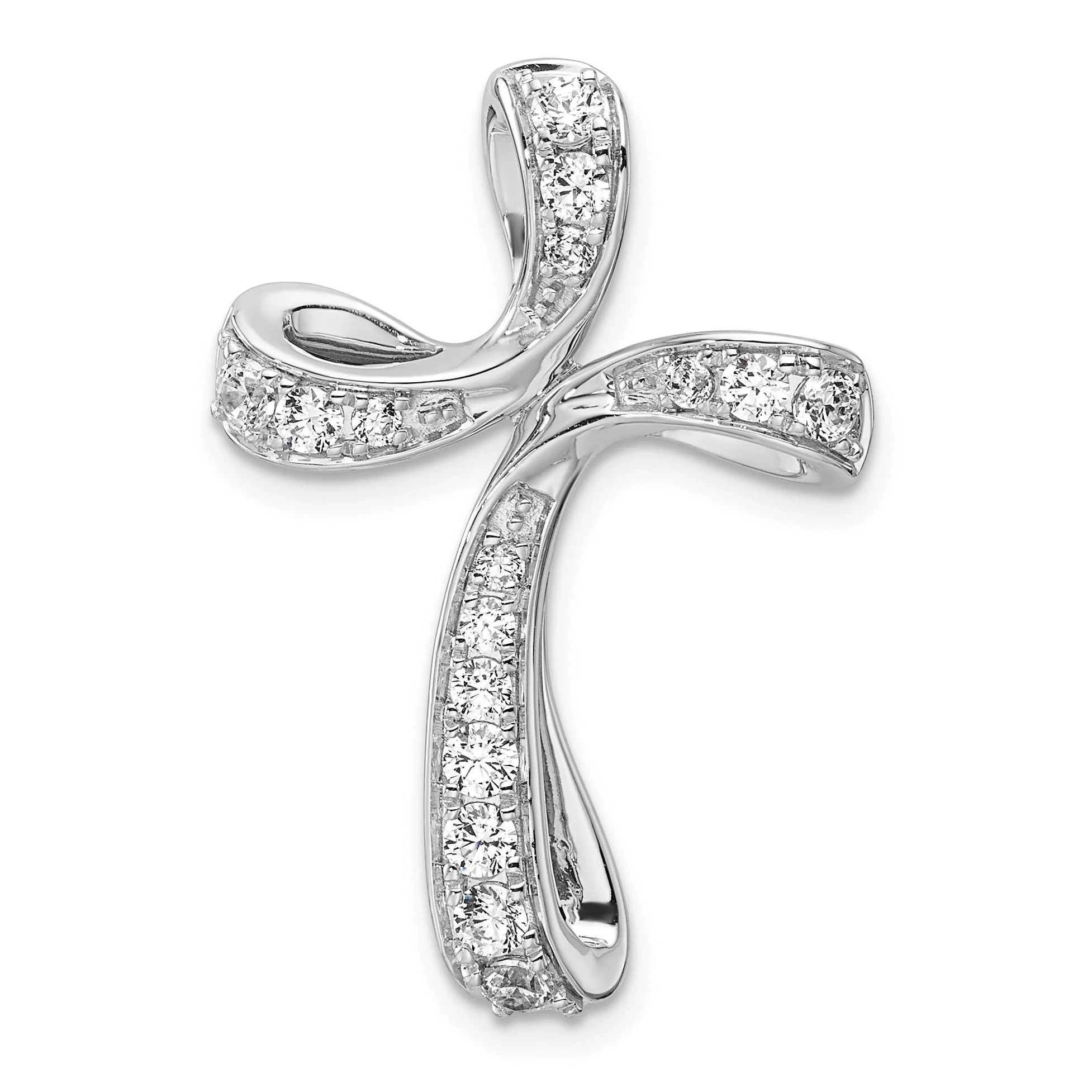 Sophisticated 14k White Gold Lab Grown Diamond Cross Chain Slide Pendant Practical