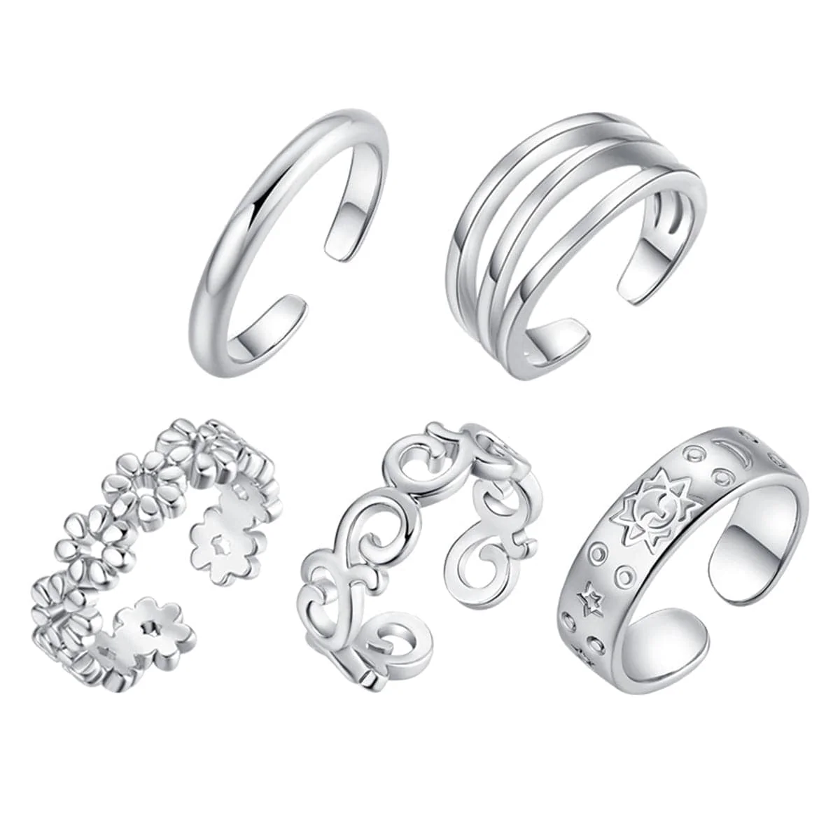 Elegant Silvertone Adjustable Botany Toe Ring Set Expertly Made